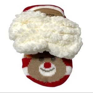 Hometop 1 Pair Socks Soft Fleece Lined Red White Reindeer Fall Winter